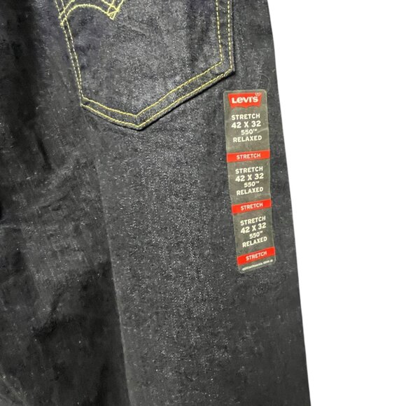 Levis Mens 550 Relaxed Fit Jeans Dark Wash 42 X 32 NEW Tapered Leg Stretch - Picture 4 of 13